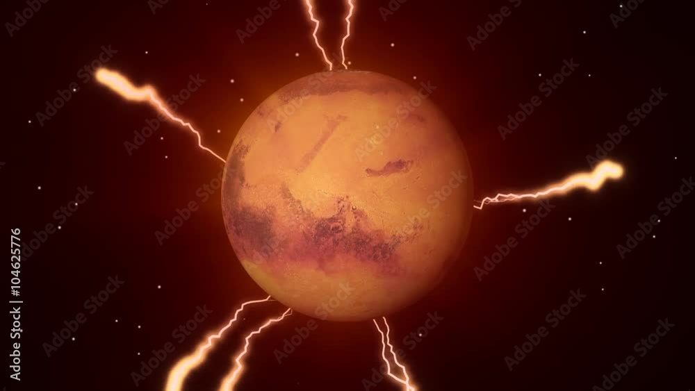 science fiction red planet with lightning bolts