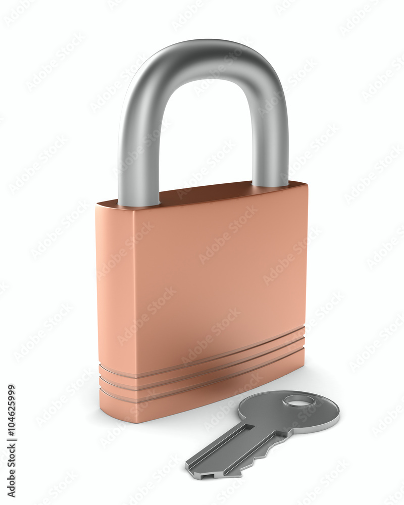 steel closed lock on white background. Isolated 3D image steel closed lock on white background. Isolated 3D image
