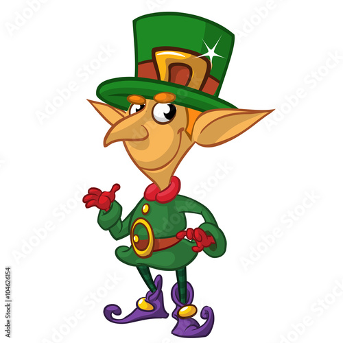 St Patricks Day leprechaun cartoon character waving. Vector illustration