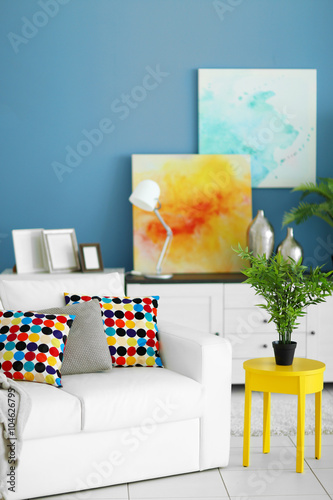 Living room interior with w...