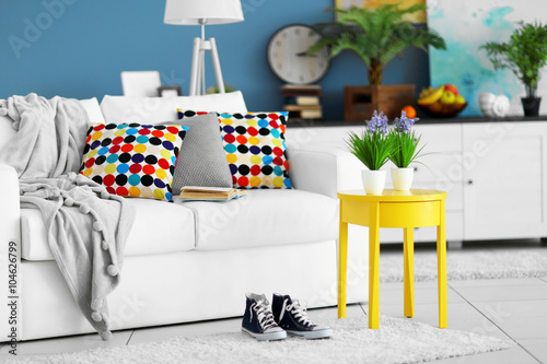 Living room interior with w...