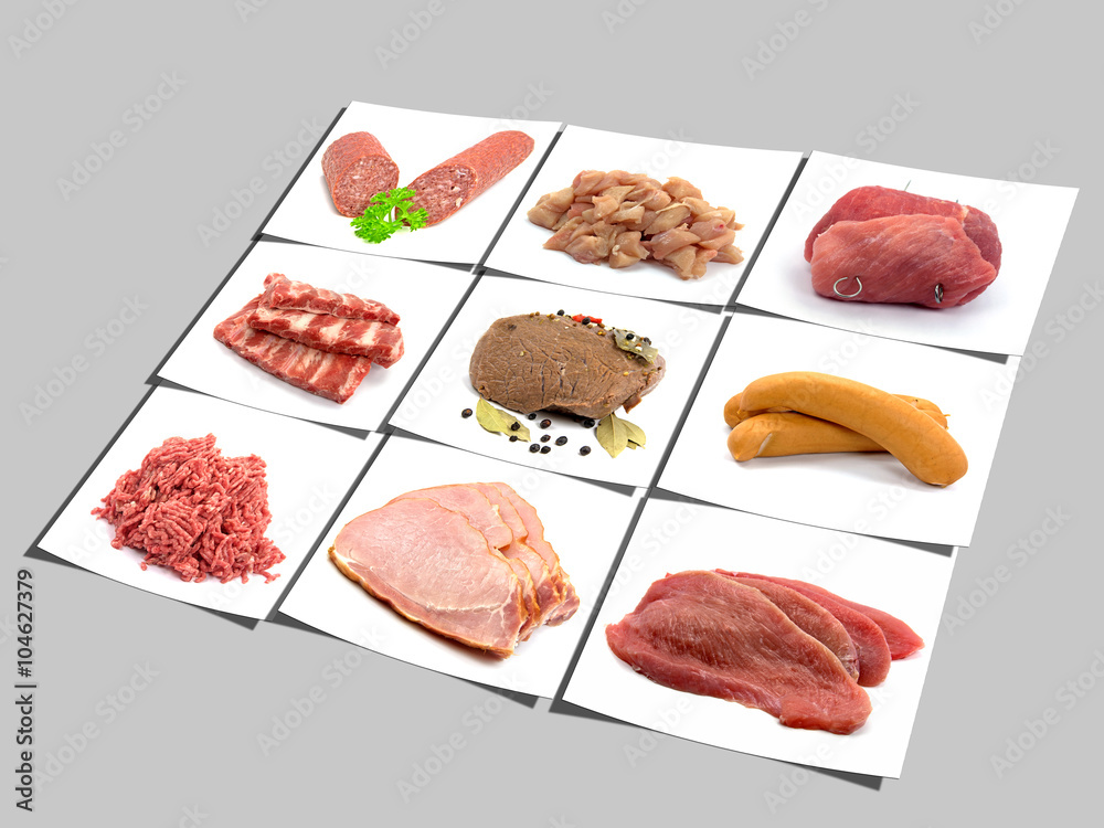 Fleisch, Wurst, Collage, Meat, sausage Fleisch, Wurst, Collage, Meat, sausage