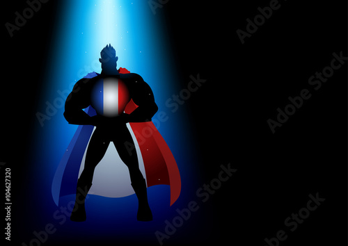 Silhouette of a superhero under blue light