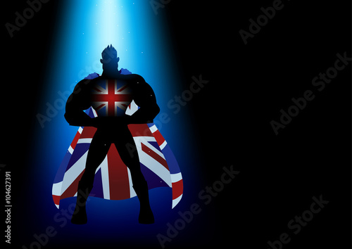 Superhero standing under blue light