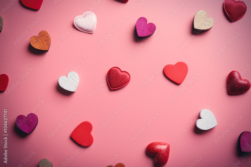 Valentines Hearts on pink background