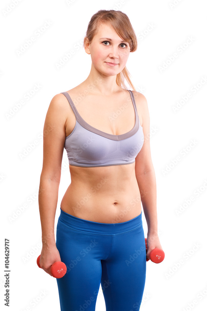 The girl goes in for sports in the studio The girl goes in for sports in the studio