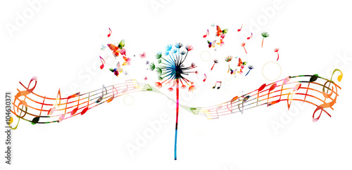 Colorful dandelion background with butterflies