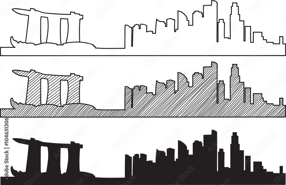 Free hand sketch of Singapore skyline. Vector illustration eps 10.