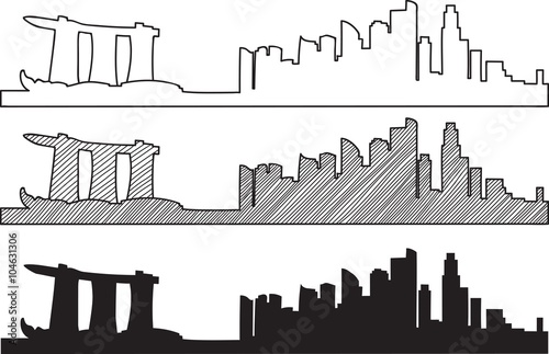 Free hand sketch of Singapore skyline. Vector illustration eps 10.