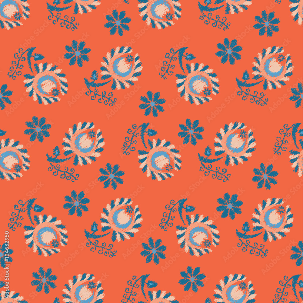 Seamless vector background with decorative ethnic flowers. Print. Cloth design, wallpaper.