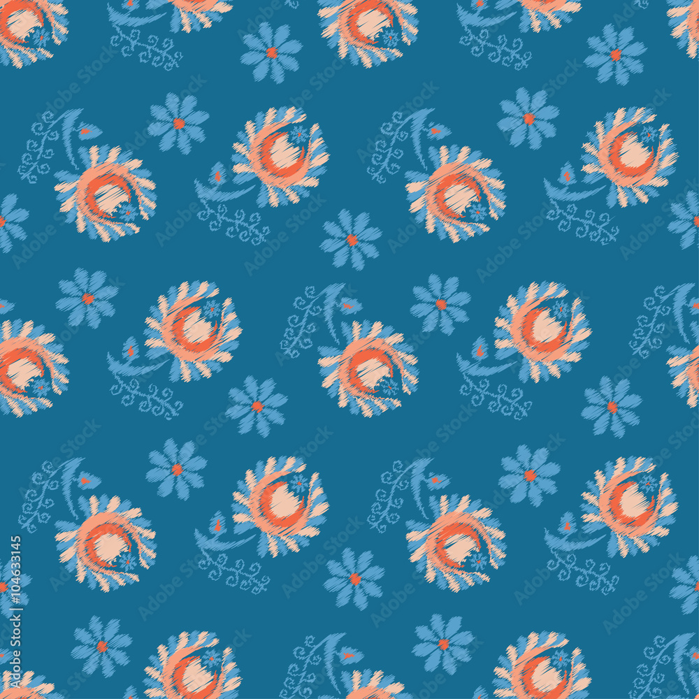 Seamless vector background with decorative ethnic flowers. Print. Cloth design, wallpaper.