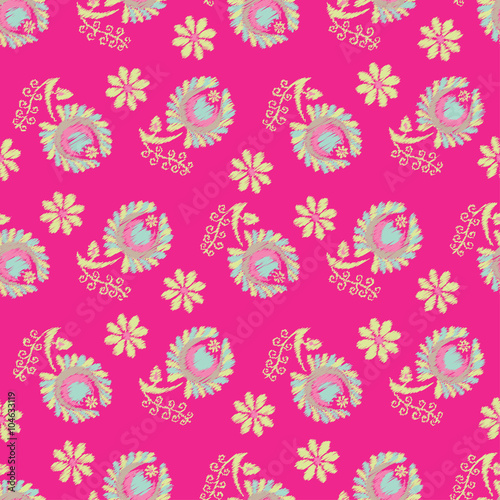 Seamless vector background with decorative ethnic flowers. Print. Cloth design, wallpaper.