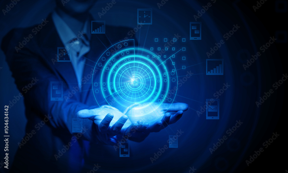 Woman presenting modern technologies Woman presenting modern technologies