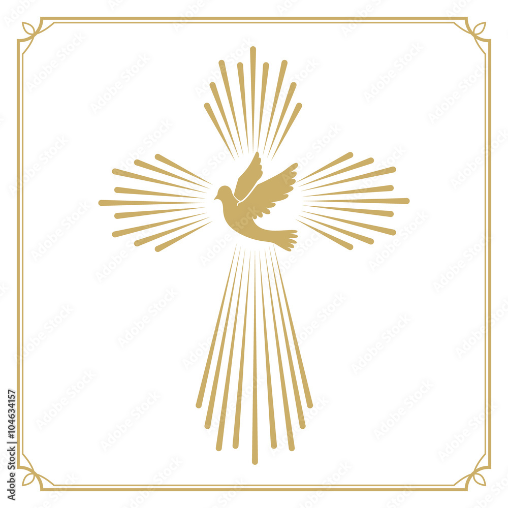 Naklejka premium Cross with the dove. Church emblem template. Vector design eleme