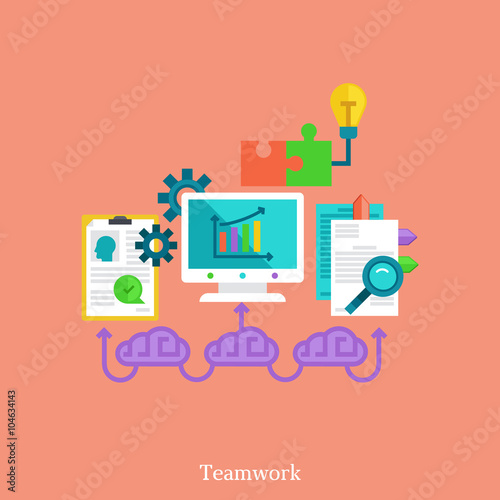 Teamwork and brainstorm flat illustration concept.
