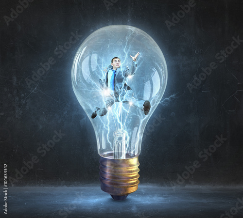 Man inside of electric bulb