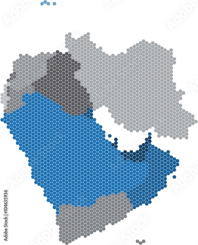 Hexagon shape of Gulf countries and nearby countries map. Vector illustration