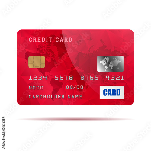 Red credit card icon, realistic style 