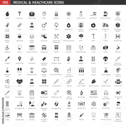 Medical And Healthcare Black Icons Set