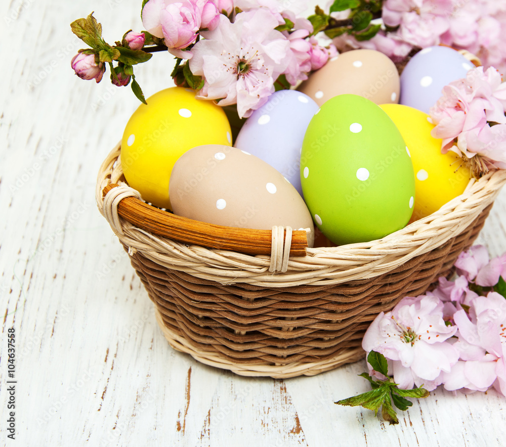 Easter eggs and cherries blossom Easter eggs and cherries blossom