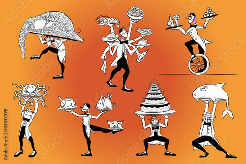 restaurant waiter serving delicious meal vector illustration