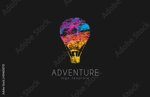 Balloon logo design. Air balloon logo. Adventure logo concept. Logo in grunge style. creative logo.