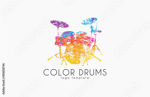 Drums logo. Color music logo. Music logo. Logo in grunge style. Creative logo