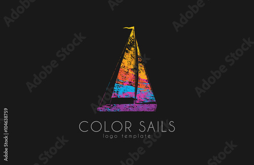 Sails logo. Color sails. Boat logo. Sailing logo design. Logo in grunge style. Creative logo
