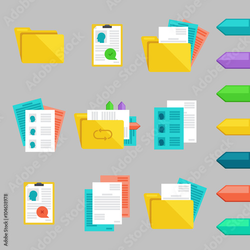 Vector flat icons set with concepts of recruitment and office wo