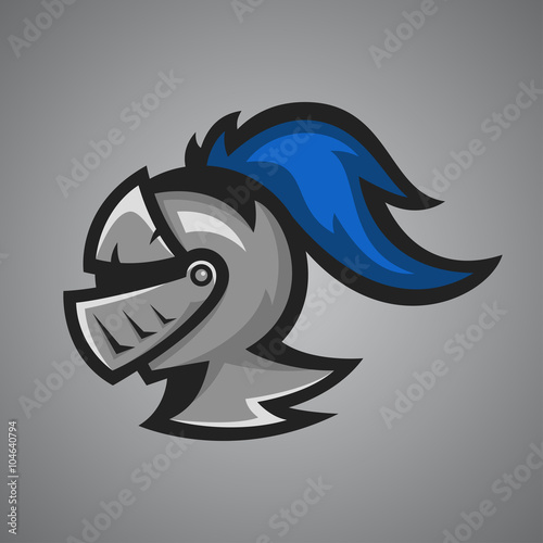 Vector illustration of medieval knight helmet. Sport mascot.