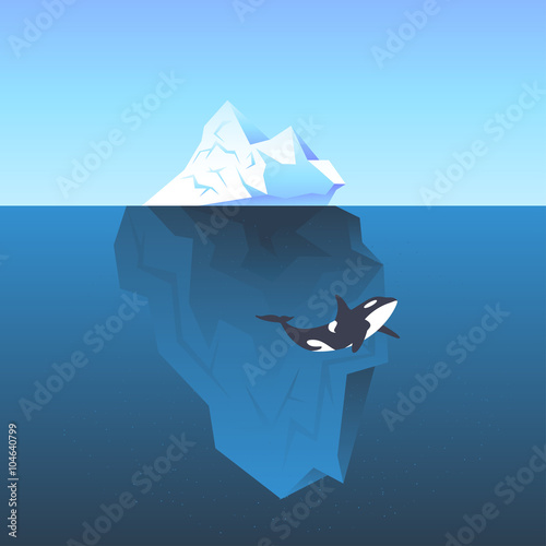 Vector illustration iceberg in the sea and killer whale