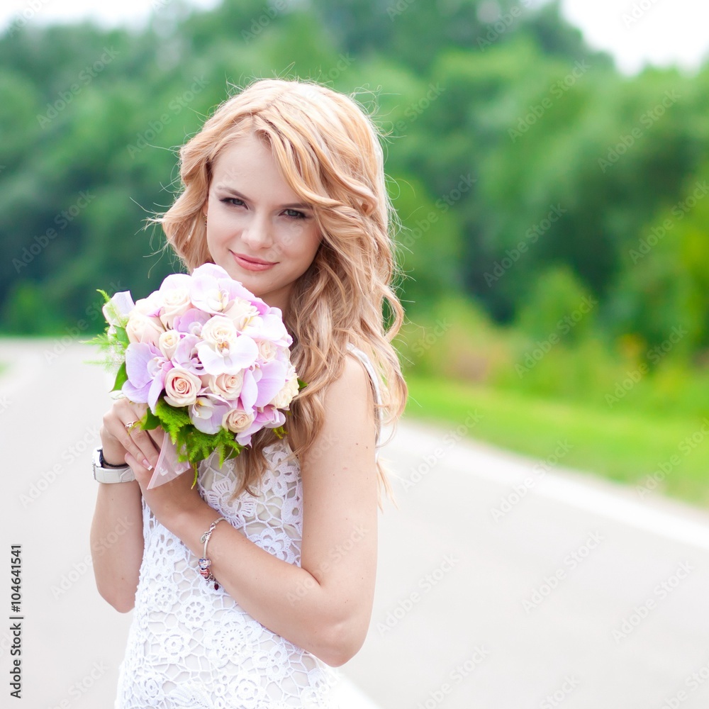 blond bride  in  nature