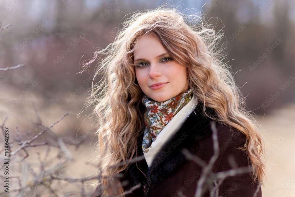 portrait  blonde women  in coat