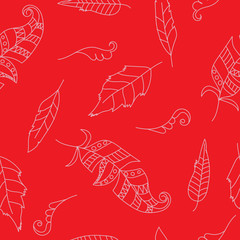 Doodle seamless pattern with feathers
