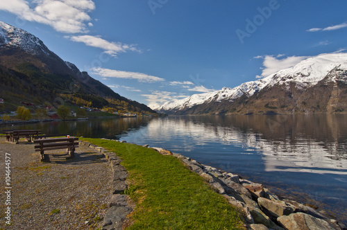 Norway. Norwegian fjord / There are mountains plunging into the sea from hundreds of metres, fjords, tall mountain peaks, northern lights and midnight sun. © vkhom68