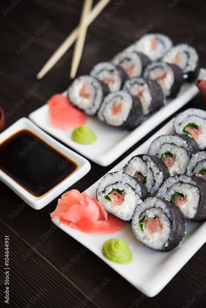 Sushi and roll with cream cheese Sushi and roll with cream cheese