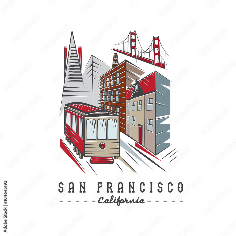 San Francisco Golden gate bridge ,buildings and tram