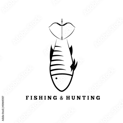 fishing and hunting concept with fish and bow