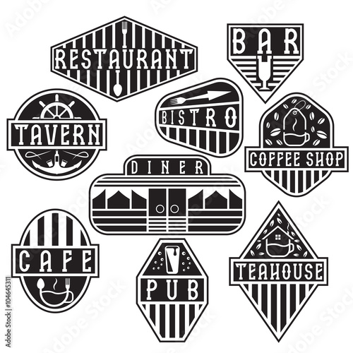 set of vintage labels with places of food and drink