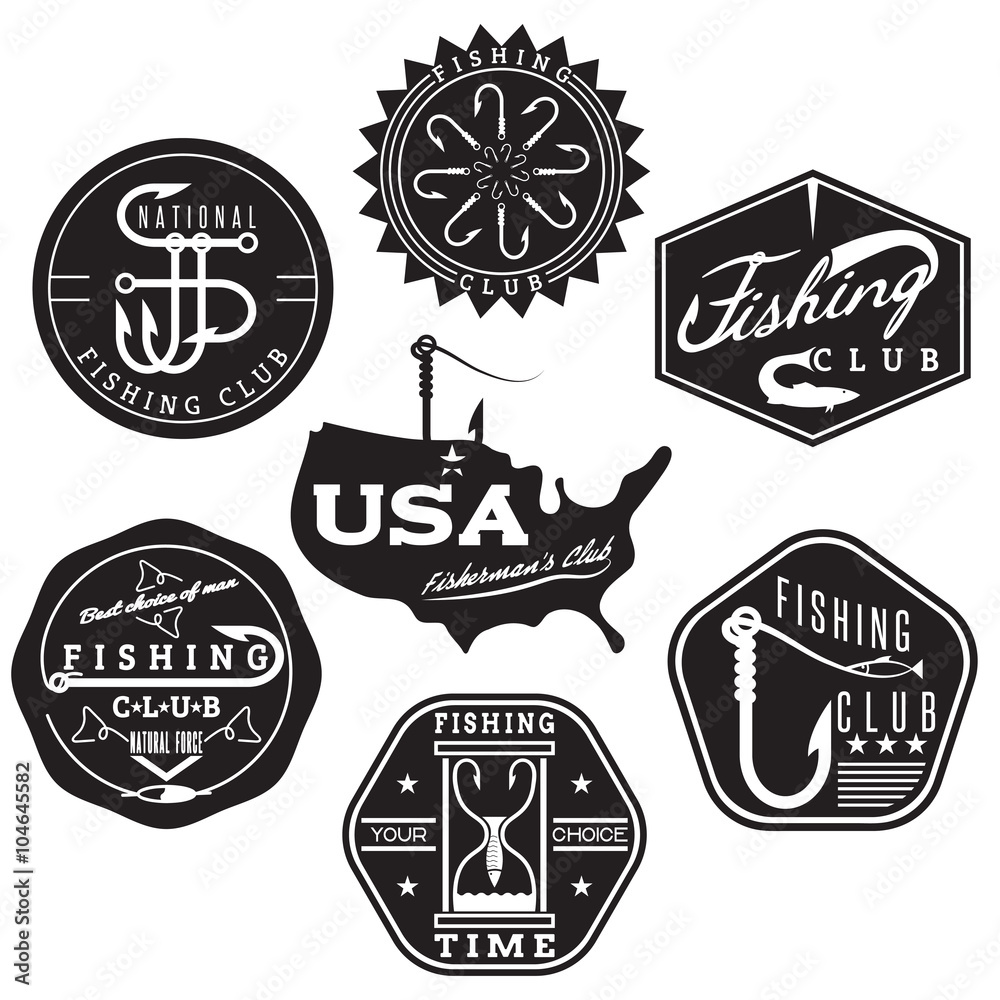 Fototapeta premium collection of vintage labels on fishing theme
