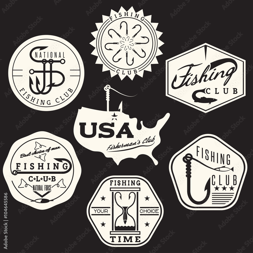 Fototapeta premium collection of vintage labels on fishing theme