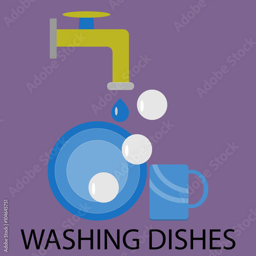 Washing dishes design flat