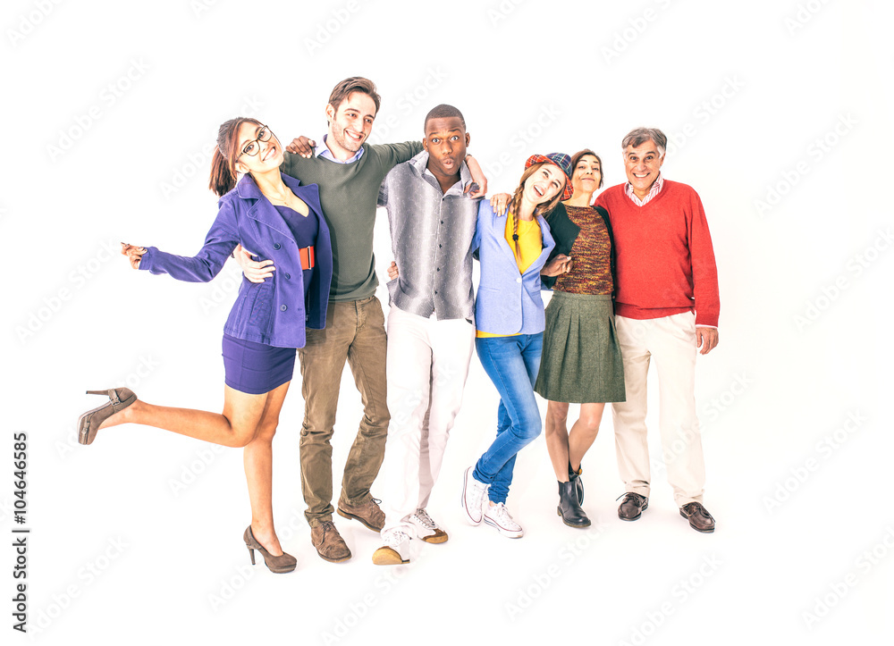 Obraz premium Group of cheerful people on white background