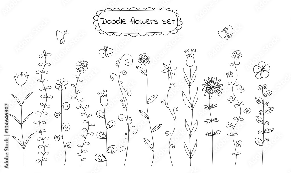Doodle flowers set