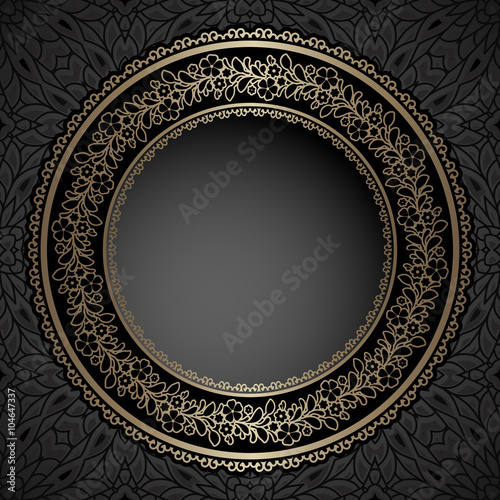 Gold circle frame on black pattern