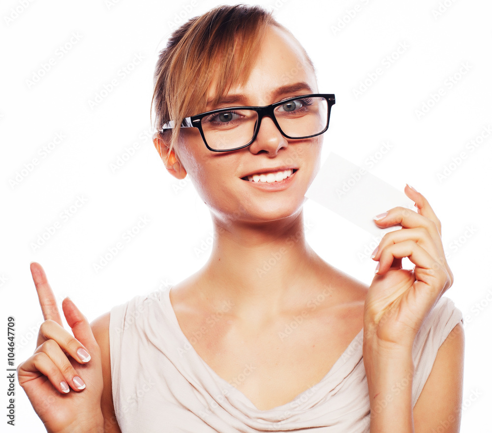 businesswoman holding a blank card businesswoman holding a blank card
