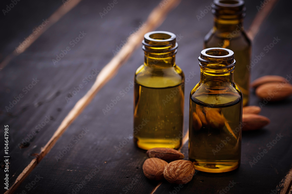 Almond oil in small bottles