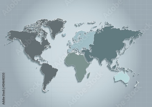world map continents blue vector - Individual separate continents - Europe Asia Africa America Australia Oceania