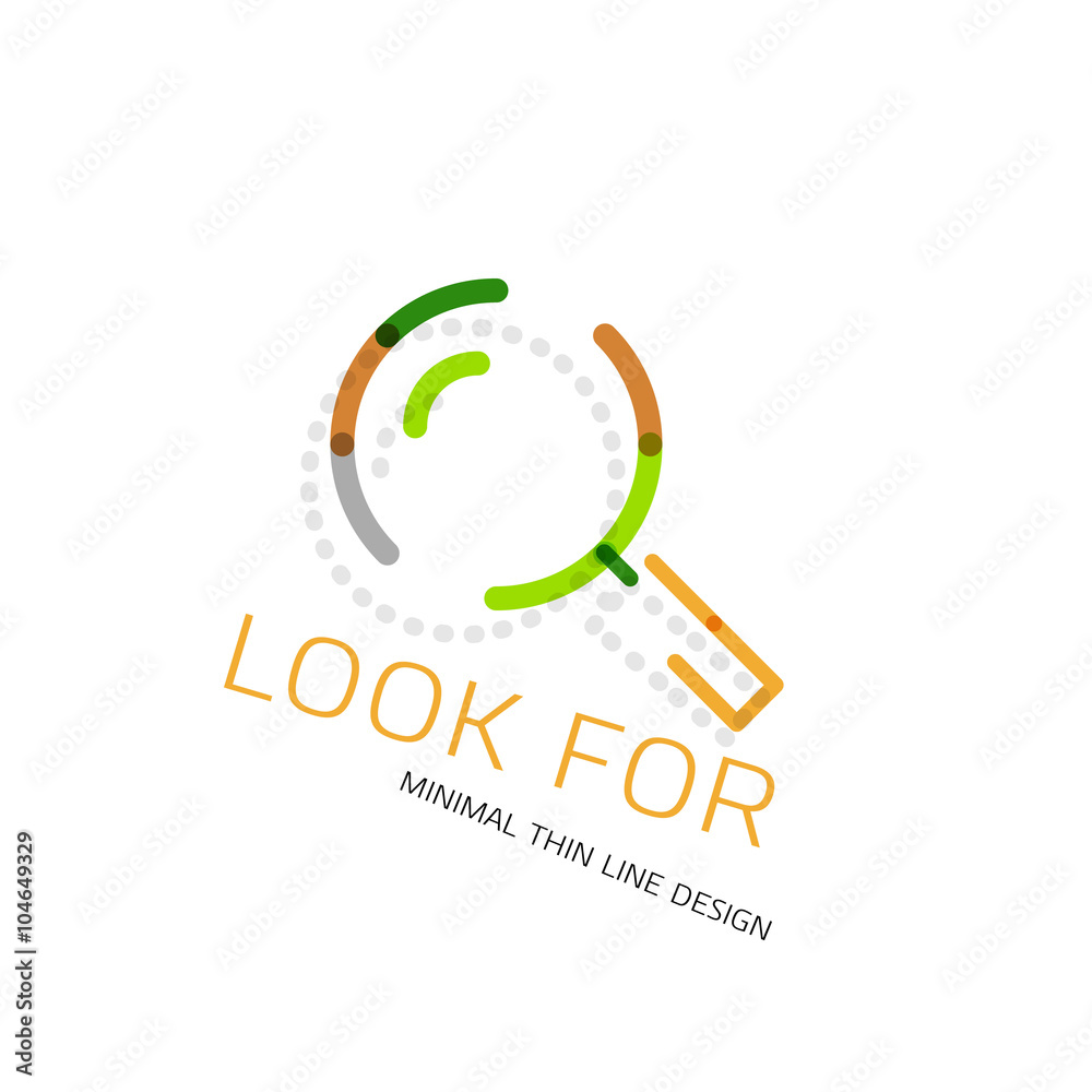 Vector thin line design logo magnifying glass, search and find or zoom logotype concept. Linear minimalistic business icon Vector thin line design logo magnifying glass, search and find or zoom logotype concept. Linear minimalistic business icon