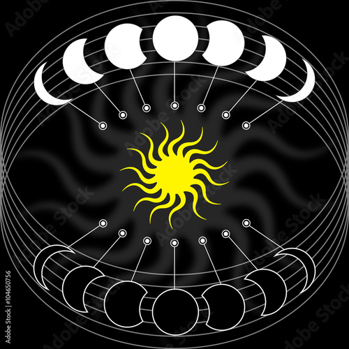 Sacred Geometry. Sun and moon. Seamless background